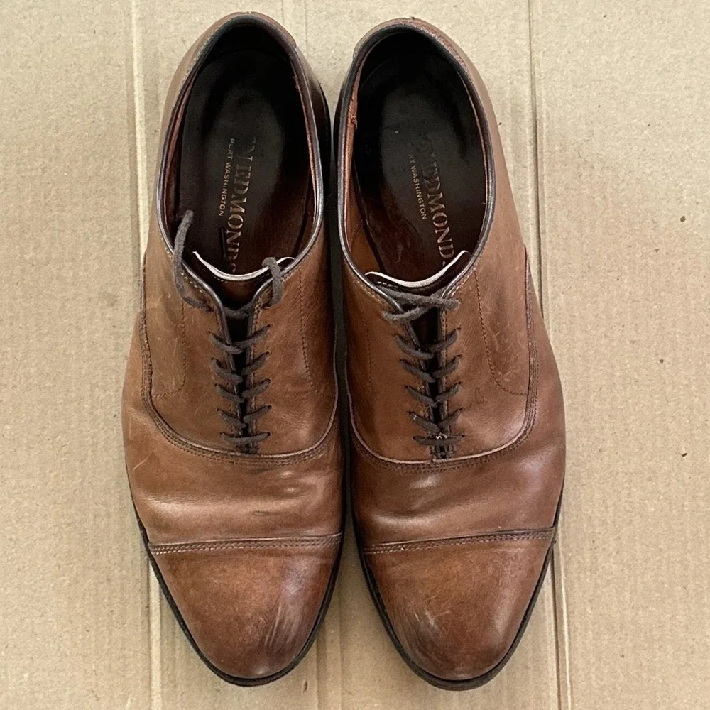 Allen Edmonds Good Vintage Oxford Mens 10E Brown Good Cap-Toe Leather Laced
